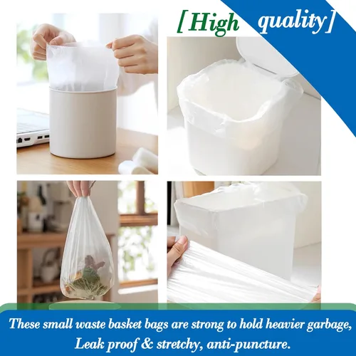 Miniatura 5 de 250 bolsas de basura transparentes de 0.5 galones, pequeñas bolsas de basura fuertes, pequeñas bolsas de plástico para papelera de escritorio
