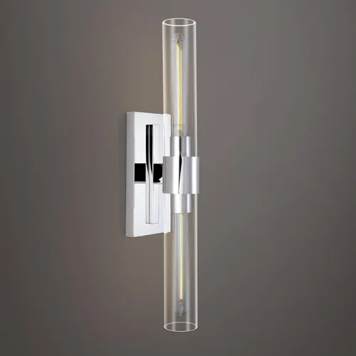 Miniatura 13 de Accesorios de iluminación de tocador de baño, juego de 2 apliques de pared de tubo de vidrio, base de color níquel, luces de pared para baño