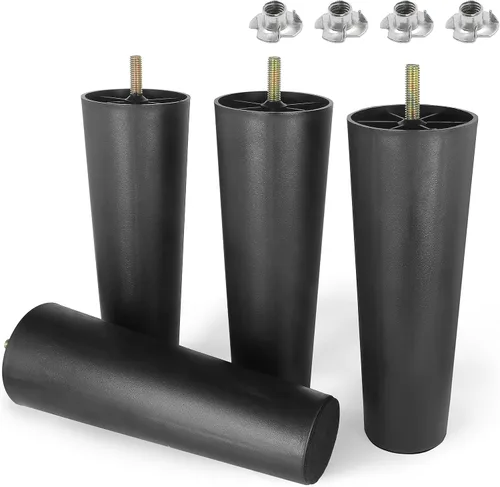 Miniatura 15 de Pernos de rosca métrica M8-1.25, patas de plástico para muebles de 2.4 pulgadas, patas de sofá redondas negras cónicas con tuercas en T, repuesto