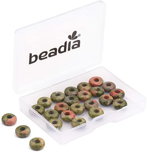 Miniatura 13 de BEADIA Cuentas de jade amarillo natural rondelle con orificio grande (5.5mm) cuentas sueltas semipreciosas para hacer joyas 0.55x0.295 pulgadas 12