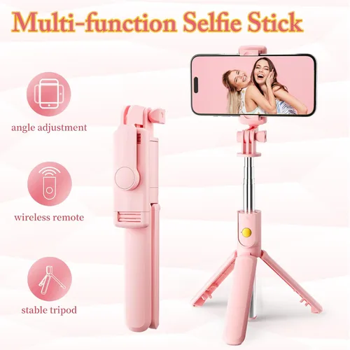 Miniatura 5 de Trípode rosa para selfie, con control remoto inalámbrico, transmisión en vivo y grabación de video, compatible con Android, iPhone y más