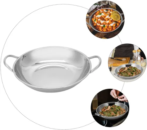 Miniatura 5 de BESTonZON Wok de acero inoxidable de doble mango para olla caliente y freír wok doméstico resistente al calor y anti-quemaduras accesorio de cocina