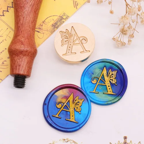 Miniatura 7 de SWANGSA Kit de sello de cera con letra inicial del alfabeto A, sello de sellado de letras de mariposa vintage con 200 cuentas de cera de sellado