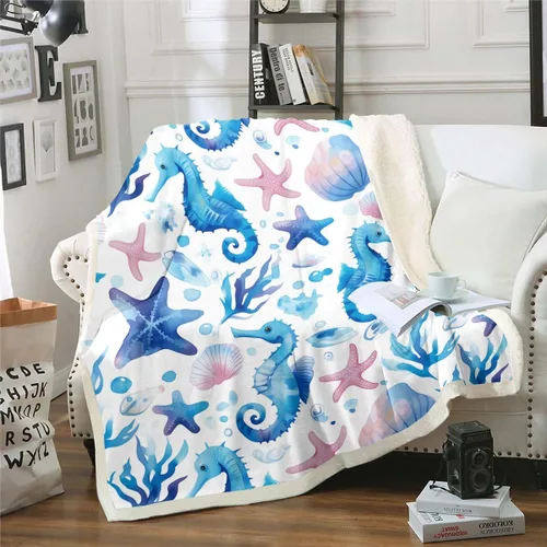 Miniatura 15 de Manta de olas oceánicas para cama, silla, retro, brújula, velero, manta náutica para decoración de dormitorio de niños, manta de vellón marino