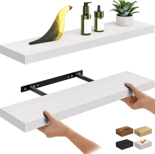 Miniatura 24 de Ballucci Estantes flotantes, juego de 2 estantes de pared de madera de 24 pulgadas, con soportes invisibles para baño, sala de estar, dormitorio