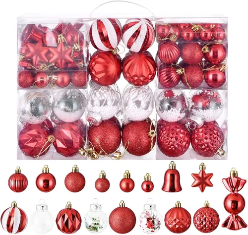 Miniatura 8 de Juego de 111 adornos de bolas de Navidad, conjunto de adornos de Navidad inastillables surtidos, paquete de colgantes lujosos para árbol de Navidad