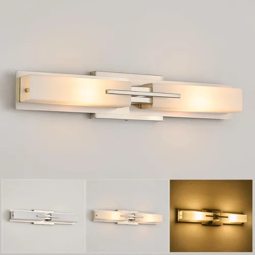 Miniatura 13 de VitaLink Lámpara de tocador dorada, 24 pulgadas, moderna lámpara de pared de baño sobre espejo de tocador, 2 luces cableadas de vidrio blanco
