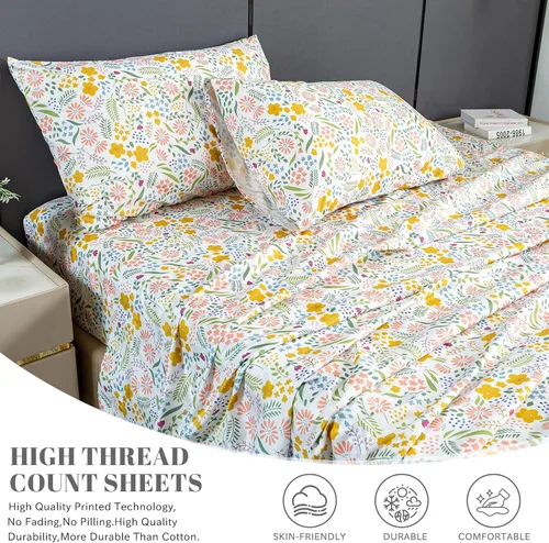 Miniatura 3 de Bedlifes Juego de sábanas King ultra suaves, transpirables, sedosas, con bolsillo profundo floral, ropa de cama 100% microfibra, 4 piezas