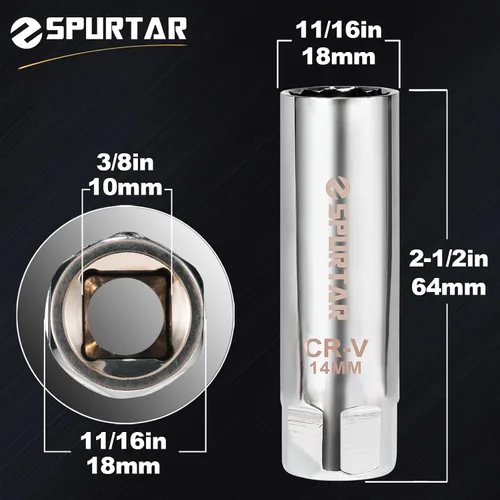 Miniatura 6 de Spurtar Enchufe de bujía de 0.55 pulgadas (0.551 in) de pared delgada magnética - Diseño de 12 puntos compatible con BMW, Mercedes, Nissan, Mini