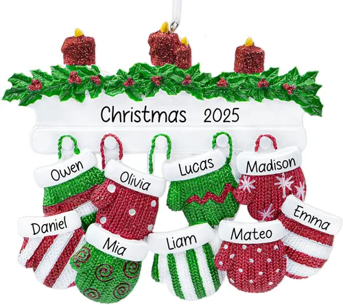 Miniatura 7 de Adorno de Navidad personalizado para familia de 6 miembros 2026 Manoplas con velas con purpurina en la decoración del árbol de Navidad del manto