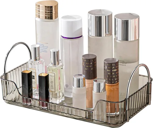 Miniatura 10 de Bandeja organizadora transparente para tocador, 1 nivel para encimera de baño, cuidado de la piel y maquillaje, artículos de tocador, lociones