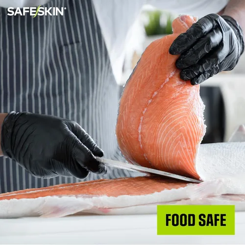 Miniatura 7 de SAFESKIN Guantes desechables de nitrilo negro, sin polvo, sin látex, tatuaje, preparación de alimentos, 3.5 mil