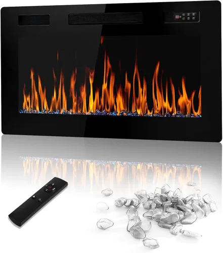Miniatura 10 de LEMBERI Chimenea eléctrica de 50 pulgadas empotrada y montada en la pared, calentador de 750/1500 W y chimenea lineal con panel de control