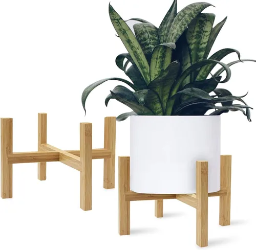 DAORFAA Soporte de bambú para plantas, soporte para macetas, maceta de hasta 8 pulgadas, natural, moderno de mediados de siglo (maceta no incluida)