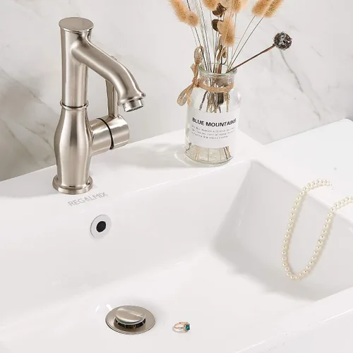 Miniatura 7 de REGALMIX Drenaje para Lavabo de Recipiente, Tapón de Drenaje Desplegable para Grifo de Lavabo de Recipiente de Baño, Colador Antiobstrucción Níquel