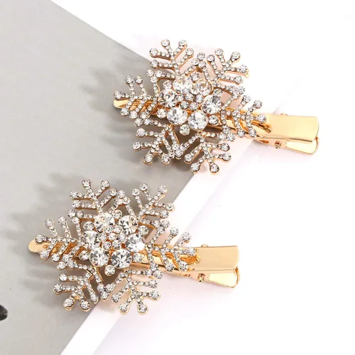 Miniatura 3 de Pinzas para el cabello con copos de nieve, Navidad, vacaciones, con diamantes de imitación, horquilla de copo de nieve, pasador de invierno, boda