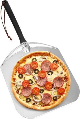 Mimiuo Pala de pizza de aluminio de 12 x 14 pulgadas, espátula antiadherente de alta resistencia para horno y parrilla, pala giratoria ligera para