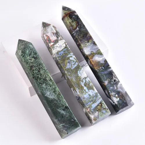 Miniatura 4 de Torre de cristal de ágata musgo de 10 a 12 pulgadas, gran punto de cristal curativo, obelisco, reiki, energía, meditación, regalo de decoración
