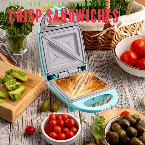 Miniatura 3 de Mini sandwichera antiadherente de cerámica para bocadillos, luz indicadora, molde de 5 x 4.4 pulgadas, ideal para tostadas francesas, sándwich