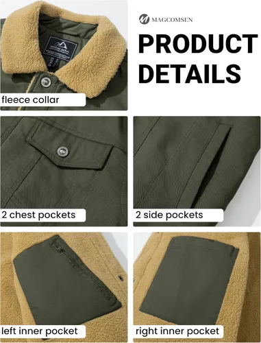 Miniatura 6 de MAGCOMSEN - Chaquetas de invierno para hombre, gruesas, con forro polar térmico, chaquetas forradas de algodón cálido tipo sherpa, con múltiples