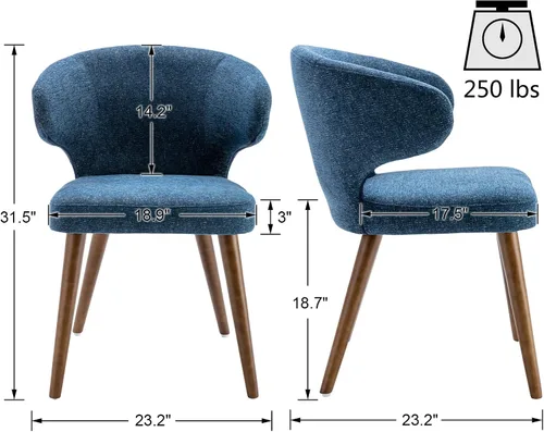 Miniatura 2 de VESCASA Juego de 2 sillas de comedor modernas de felpilla con patas de madera, sillas laterales tapizadas con respaldo curvado para comedor/sala