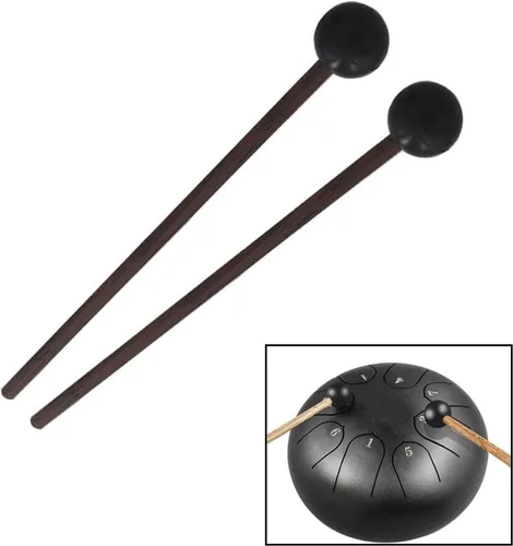Miniatura 5 de Jiayouy 4 pares de mazos de tambor de lengua de acero con soporte y bolsa de almacenamiento, 3 pares de palos de percusión de cabeza de goma, 1 par