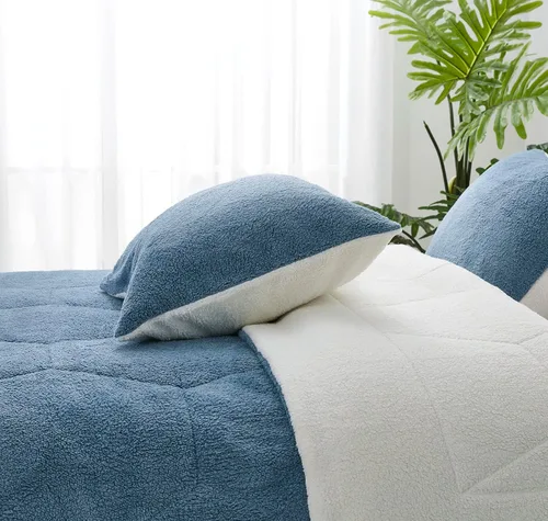 Miniatura 5 de Chezmoi Collection Wynne - Juego de edredón sherpa de panal de 3 piezas, ropa de cama reversible de doble cara, tamaño matrimonial, color azul