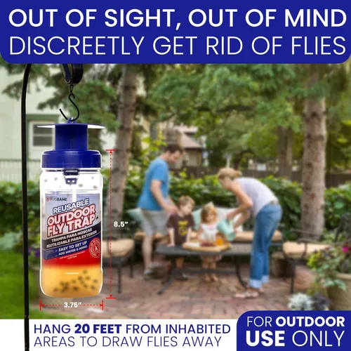Miniatura 6 de Trampa para moscas para exteriores para patio con 2 recambios de cebo solubles no tóxicos. Reutilizable para colgar insectos para todas las moscas