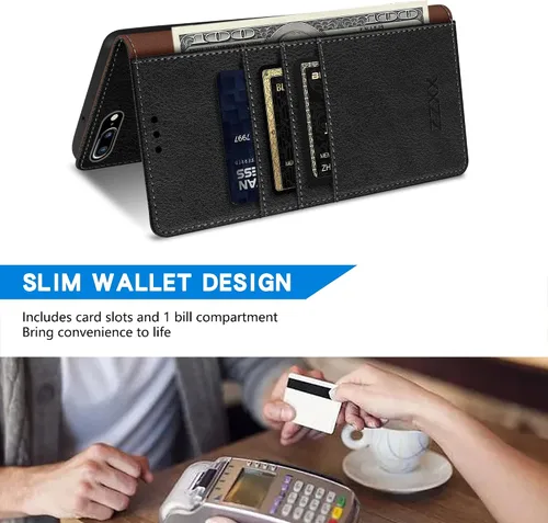 Miniatura 4 de ZZXX Funda tipo cartera para iPhone 7 Plus/iPhone 8 Plus con bloqueo RFID, ranura para tarjetas, función atril, cierre magnético, funda protectora