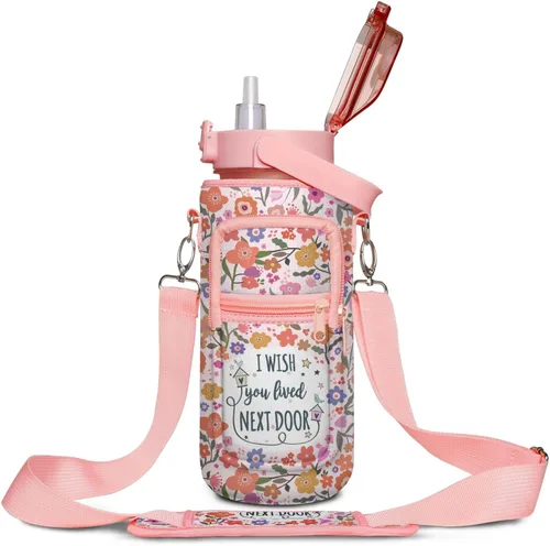 Regalo para la Mejor Amiga para Mujeres - Botella de Agua de Medio Galón con Funda - Desearía Que Vivieras al Lado - Para la Mejor Amiga - Botella