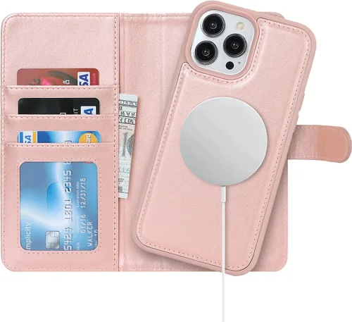 Miniatura 18 de Havaya Funda para iPhone 13 Pro con tarjetero y llavero, soporte de cuero, a prueba de golpes, con ranuras para tarjetas de crédito, cremallera