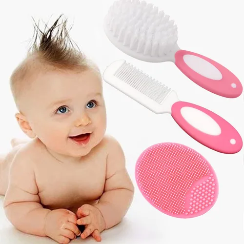 Miniatura 5 de Cepillo para el pelo del bebé, cepillo para la cuna, peine para el pelo del bebé, cepillo de pelo de bebé y juego de peine para recién nacidos y Rosa
