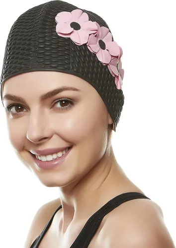 Miniatura 26 de BeeMo Gorro de Natación de Látex para Mujeres - Gorro de Natación de Goma - Suave Cómodo Elástico Elegante Diseño de Corte Bajo Protege el Cabello
