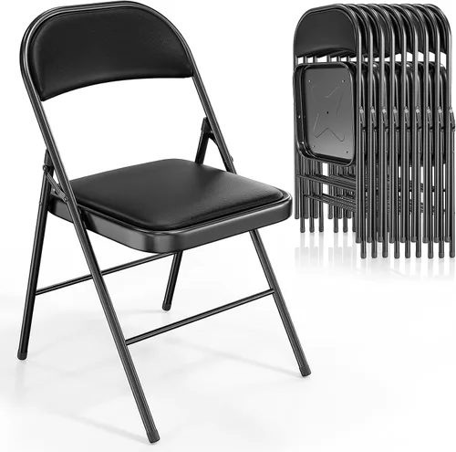 Miniatura 16 de VINGLI Paquete de 4 sillas plegables con asientos acolchados, marco de metal con asiento y respaldo de piel sintética, capacidad de 350 libras, Negro