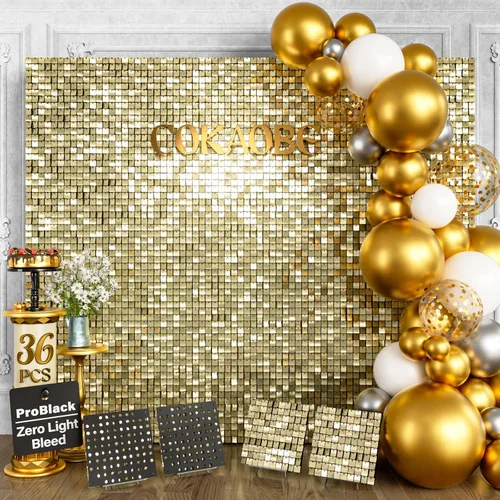 Miniatura 12 de COKAOBE ProBlack Series - Fondo de pared brillante de 48 piezas, panel de fondo cuadrado negro con lentejuelas, diseño negro que no se transparenta