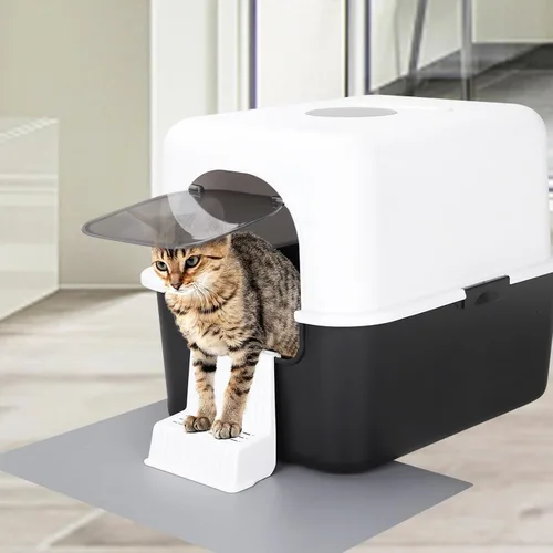 Miniatura 3 de Sfozstra - Caja de arena cerrada para gatos, color negro, entrada superior y frontal PP Material, Lift-Off Top for Easy Cleaning, High Sides