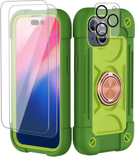 Miniatura 32 de Funda para iPhone 11 de 6.1 pulgadas con soporte de anillo, con 2 protectores de pantalla de vidrio, resistente a los golpes, resistente a