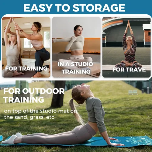 Miniatura 3 de U&M Tapete de yoga antideslizante, tapete de gamuza para ejercicio con bolsa de transporte para yoga, pilates y meditación, estiramiento de suelo