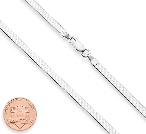 Miniatura 2 de Miabella 925 Sterling Silver Italian Solid 3.5mm Flexible Flat Herringbone Chain Necklace for Women, Made in Italy