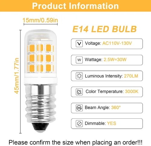 Miniatura 3 de ZHENMING Bombilla E14 E14 de base europea de 2.5 W, igual a 30 W, bombilla halógena E14, regulable CA 110 V-130 V, blanco cálido, 3000 K, 270
