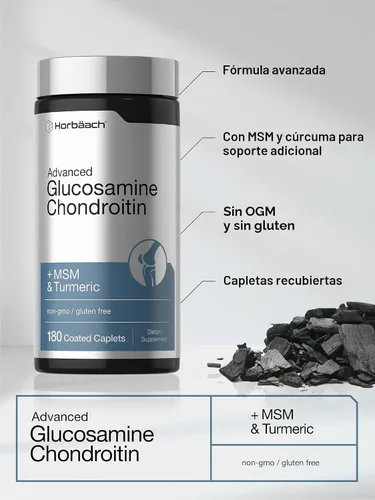 Miniatura 4 de Horbäach Glucosamina Condroitina Más MSM y Cúrcuma 180 Cápsulas Recubiertas Suplemento Sin OGM, Sin Gluten Suplemento sin OMG, sin gluten