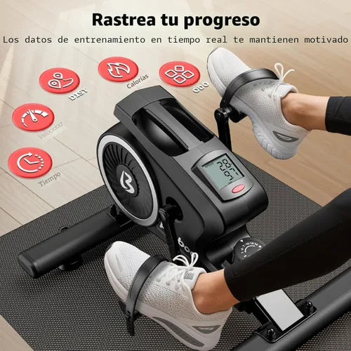 Miniatura 7 de pooboo Ejercitador de pedales para bicicleta debajo del escritorio, silenciosa y magnética con 16 niveles de resistencia, entrenamiento de brazos