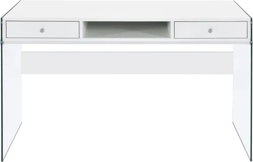 Miniatura 5 de Allora Escritorio contemporáneo de madera/vidrio, acabado blanco brillante, 48 pulgadas de ancho x 23.5 pulgadas de profundidad x 29.5 pulgadas