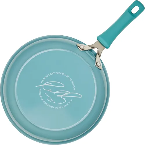 Miniatura 11 de Rachael Ray Cook + Create - Juego de sartenes antiadherentes, 9.5 pulgadas y 11.75 pulgadas, color azul agave