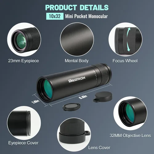 Miniatura 2 de Telescopio monocular HD de 10 x 32 pulgadas para adultos de alta potencia, cubierta de metal, impermeable, a prueba de niebla, prisma FMC recubierto