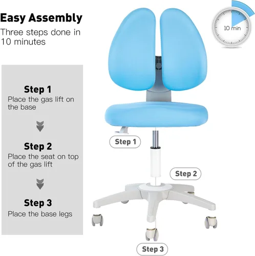 Miniatura 4 de Silla de escritorio para niños, altura y profundidad del asiento, silla de estudio ajustable con giro de 360°, ruedas de freno para sentarse