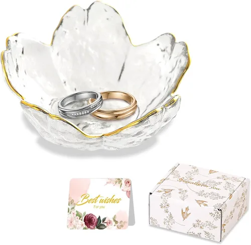 Miniatura 12 de Regalos para mujeres, plato para baratijas con flores, plato para joyería de vidrio rosa, soporte para anillos, bandeja de joyería, decoración