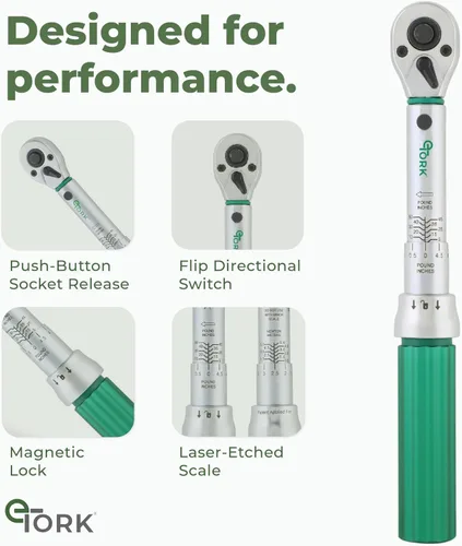 Miniatura 3 de eTORK Llave dinamométrica de 1/4 con sistema de bloqueo magnético, llave dinamométrica de pulgada-libra (5-50 in-lb) (0.6-5.6 Nm), precisión