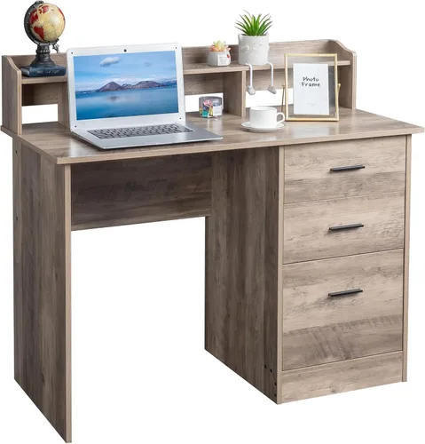 Miniatura 10 de Karl home Escritorio para ordenador de estudio y escritura, mesa para PC y portátil de madera para oficina en casa con estante de cajón, bandeja