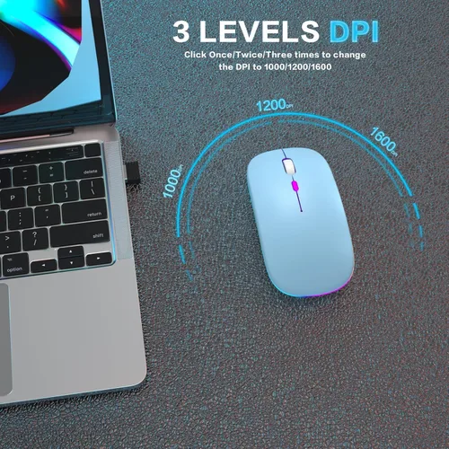 Miniatura 8 de AIKOKOK Ratón inalámbrico Bluetooth recargable para laptop con uso LED portátil (BT5.2 y USB 2.4G) Conexión de modo dual Ratón silencioso delgado